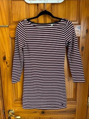 Jack Wills Maroon and White Striped Long Sleeve Dress
